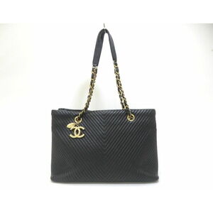 Chanel Leather Black V Stitch Chain Tote Bag